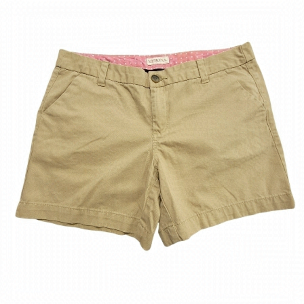Soft Cotton Mid Rise Neutral Shorts Flat Front Chino SZ 6